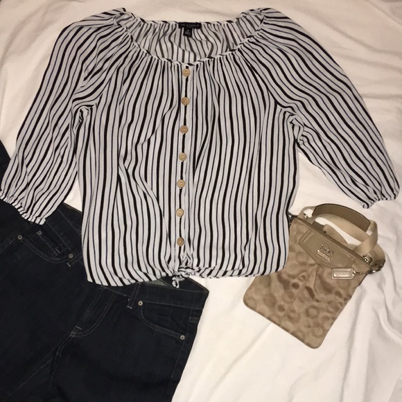 I.N. Studio Woman Boho Vertical Stripes Balloon Sleeves 3/4 1X - Picture 2 of 8